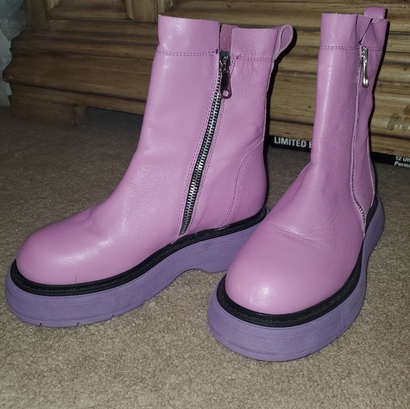 Free People 💜 Mara Purple Leather Platform Moto Ankle Boots, 5.5 - Picture 4 of 10